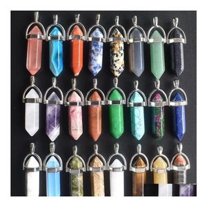 Charms Natural Stone Chakra Healing Pendum Zhexagonaal prisma Pink Rose Quartz Lapis Amethists Hanger Diy ketting oorbellen Sieraden Dr Dhyjf