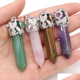 Charms Natural Stone Chakra Zhexagon Vorm Pendum Hanger Rose Quartz Haling Reiki Crystal Finding for Diy Kettingen Women F Dhgarden Dhrxl