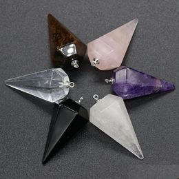 Charms Natural Stone Cone Pendum hanger Rose Quartz Healing Reiki Crystal Finding for Diy kettingen Women Fashion Jewelry 1 Dhgarden Dhwje