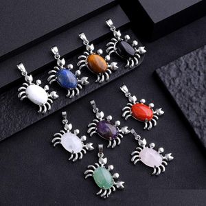 Charms Natuursteen Krab Charm Hanger Ketting Cabochon Kristal Kralen Leuke Oceaan Dier Kettingen Sieraden Voor Meisje Vrouwen D Dhgarden Dhu2H