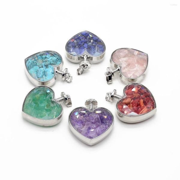 Colgantes de piedra Natural triturada en forma de corazón, colgante de botella de los deseos para hacer DIY, collar de joyería, accesorios de amor para parejas