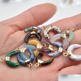 Charms Natural Stone Crystal Hangers Maanvorm Koperen rand voor ketting sieraden maken DIY Gift Vrouwen Drop levering Findi Dhgarden Dhzh2