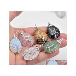 Charmes Pierre Naturelle Cristal Arbre De Vie Pendentifs Roses Quartz Fil Enveloppé Bijoux À La Mode Fabrication Dhseller2010 Drop Livraison Findin Dhydb