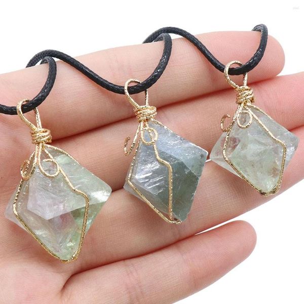 Breloques pierre naturelle coupe diamant vert Fluorite haute qualité pendentif bricolage boucles d'oreilles collier bijoux accessoires cadeau