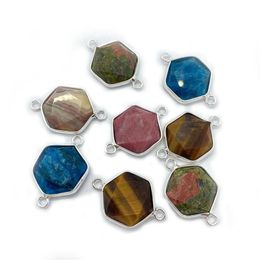 Charms Natural Stone Faceted Pendant Hexagon 13x22mm Maat Dubbele gat connector Charme voor sieraden maken DIY Bracelet Necklace Dh7DW