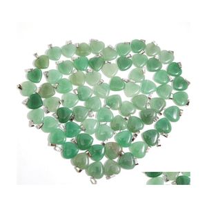 Charms Natural Stone Heart Hangers Green Aventurine kralen voor sieraden maken Earring Edelsteen drop levering bevindingen Componenten Dhtj8