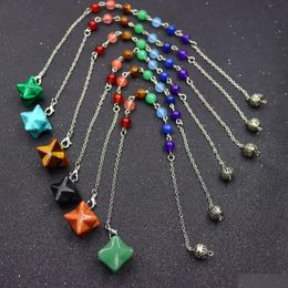 Charms Natural Stone Merkabah Star Pendum 7 Color Chakra Chain for Divination Crystal Jewelry Charm Amet Healing Pendant Dro Dhgarden Dhyvz