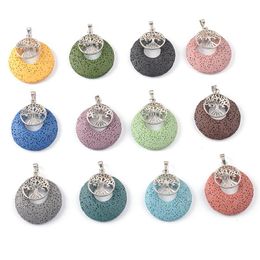 Charms Naturel Stone multicolore Volcanic Rock Tree of Life Charm Pendant Round Hollow Donut Reiki Pendants For Women Men Gift JewelryCharms