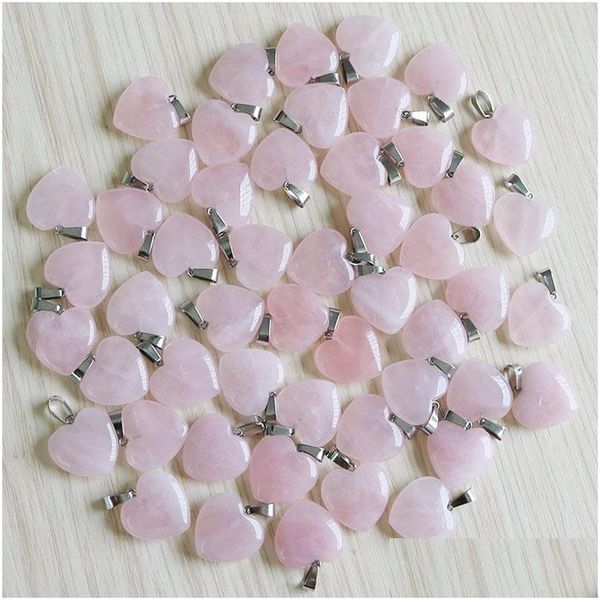 Dijes Collar de piedra natural Colgantes de corazón Piedra preciosa de cuarzo rosa 20Mm Para mujeres Diy Fabricación de joyas Accesorios Venta al por mayor Gota Deliv Dhuur