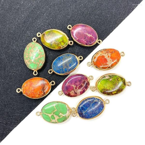 Breloques pendentif en pierre naturelle, connecteur de bijoux en forme d'œuf, Double trou, accessoires de fabrication de collier et de Bracelet, 18x33mm
