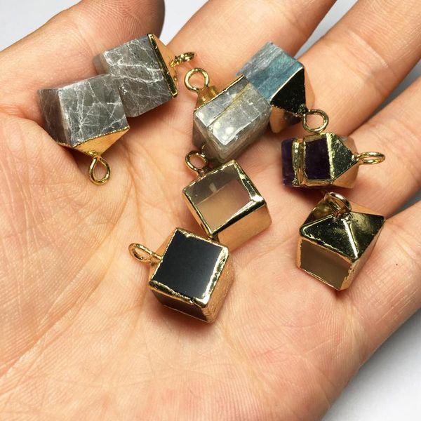 Dijes colgante de piedra Natural pequeño cuadrado en forma de ágata gris exquisito para la fabricación de joyería DIY pulsera collar Accesorios