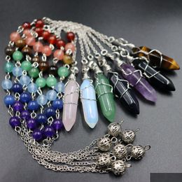 Bedels Natuursteen Pendum Wire Wrap Zeshoekig Prisma Hanger 7 Kleur Ketting Voor Waarzeggerij Kristal Sieraden Charm Amet Healing Drop D Dhnqw