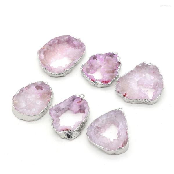 Dijes piedra Natural rosa cristal dientes colgante forma Irregular DIY hacer pulsera collar accesorios de joyería 25x38-30x40mm