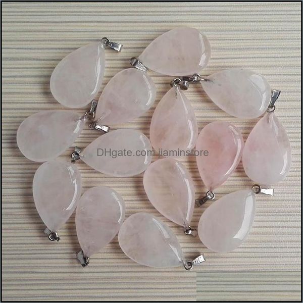 Encantos Piedra natural Rosa Cuarzo rosa Ópalo Ojo de tigre Turquesa Forma de gota de agua Blanco Negro Colgantes de cristal para collar Accessori Otid1