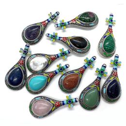 Charms Natural Stone Pipa broche ketting hanger sodalite agaat malachiet abalone shell parel oester sieraden accessorie