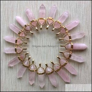 Charmes Pierre Naturelle Rose Quartz Hexagone Prisme Forme Cristal Pendentifs En Or Pour La Fabrication De Bijoux En Gros Drop Delivery Résultats Compon Dhw9L