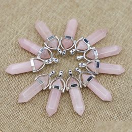 Charmes Pierre Naturelle Rose Quartz Colonne Hexagonale Pilier Charme Pendentifs Pour Bricolage Femmes Bijoux Accessoires Nouveau Design Colliers Drop De Dhcuy