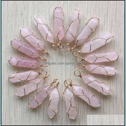 Charms Natural Stone Rose Quartz Vorm Point Chakra Hangers voor sieraden maken Groothandel Gold Wire Wrap Handmade Jiaminstore Drop D DHI0Q