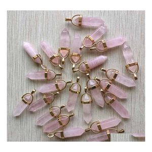 Charms Natural Stone Rose Quartz Vorm Point Chakra Hangers voor sieraden maken Groothandel handgemaakte ambacht FFSHOP2001 Drop Delivery Fi Dhfwy