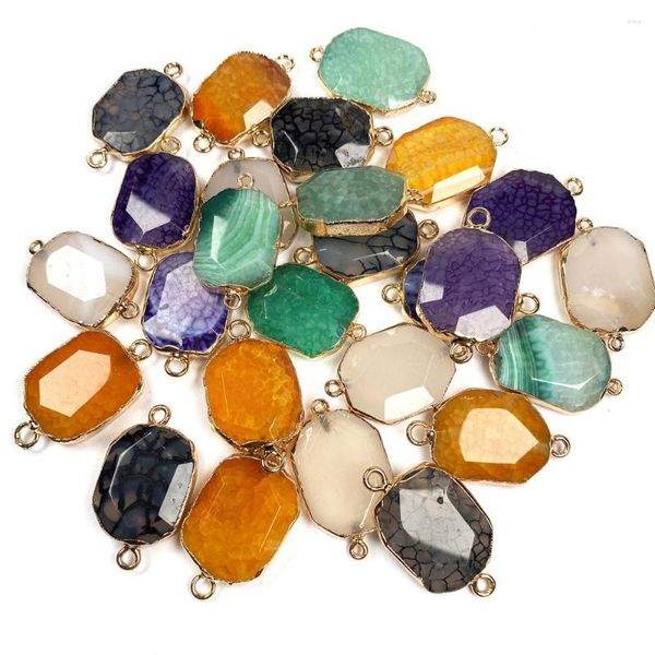 Breloques en pierre naturelle rayée, agates, pendentif, forme irrégulière, connecteur à double trou pour la fabrication de bijoux faits à la main, accessoires de collier DIY