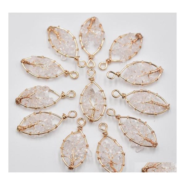 Charmes Pierre Naturelle Cristal Blanc Arbre de Vie Pendentifs Enveloppés À La Main Pour Bijoux Collier Marquage Drop Livraison Résultats C Dh8Hs