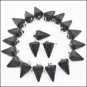 Charms Natural Volcanic Lava Stone Facetted Cone Pendum Charms Hangers voor sieraden maken Groothandel Mode Mode Hoge kwaliteit Drop Dhm7r