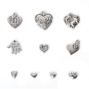 Charmes Nouveau 155pcs en alliage de zinc coeur pendentifs charme mixte antique argent plaqué bijoux en métal résultats pour bricolage livraison directe composants Dhwa7