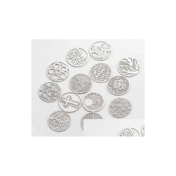 Charms Nouveau 20pcs / lot 22mm plaqué argent mélange styles rond creux plaques de fenêtre flottantes adaptées à 30mm mémoire magnétique verre médaillon goutte Dhhrg