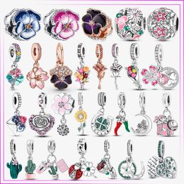 Charms NIEUW 925 Sterling Sier Charm Flower Series Hanger voor originele DIY Bracelet Rose Bouquet kralen Geschenk Women Sieraden Drop Lever SMTT8