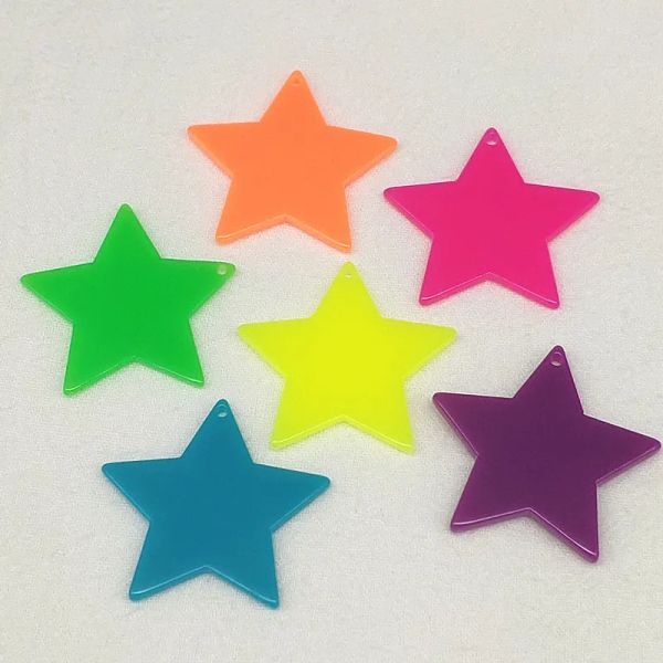 Charms Nuevas llegadas!33x35 mm 100pcs ACRYLIC Solid Neon Effect Star Charm para piezas de bricolaje de aretes hechos a mano, hallazgos de joyas componentes