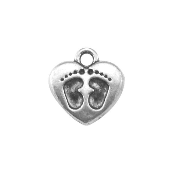 Encantos Nueva moda fácil de bricolaje Bk 20 Lindo corazón antiguo de plata con dos pequeñas huellas Joyería Joyería de un solo lado Entrega de gota Fi Dhu5I