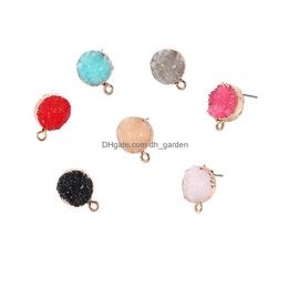 Charms Nieuwe Natuur Hars Druzy Stone Stud Earring Diy Charm Fit Vrouwen 7 Kleur Kristallen Hanger Voor Accessoires Sieraden Maken drop Deliv Dh54D