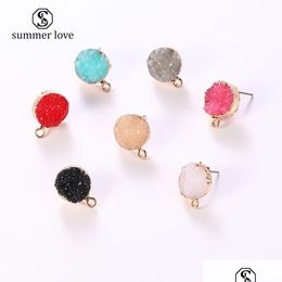 Encantos Nueva naturaleza Resina Druzy Piedra Stud Pendiente DIY Charm Fit Mujeres 7 Color Colgante de cristal para accesorios Fabricación de joyas Dhgarden Dhwxn