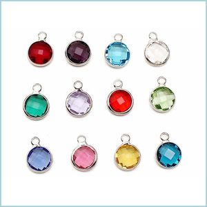 Encantos Nueva moda 8,6 mm redondo 12 colores Cristal Piedra natal Sier Encantos 20 piezas Venta al por mayor Sin entrega de gota Joyería Hallazgos de joyería Compo Dhjte