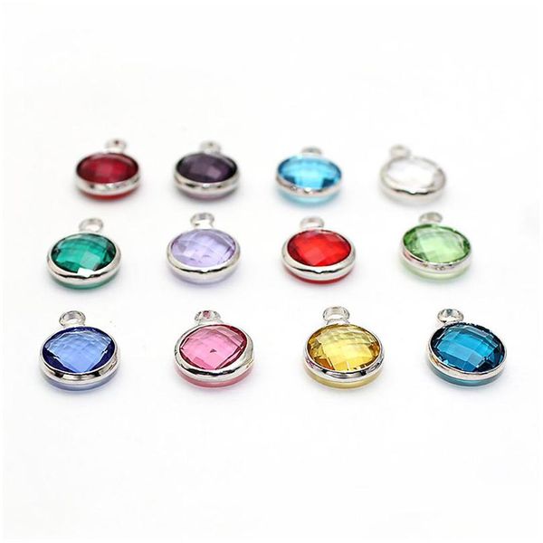 Charms New Trendy 8.6mm Round Crystal Birthstone Sier Charm Beads para venta al por mayor Sin cadena Drop Entrega Dhgnu