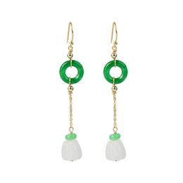 Charmes Nouveau Vintage ethnique 925 Sterling Sier blanc Jade citrouille boucles d'oreilles classique à la main vert pierre cercle longue chaîne goutte oreille Dhsb8