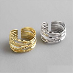 Charms Nuevo oro blanco / 18K Color Winding Anillos abiertos 100% 925 Sterling Sier Mti Layer Twining Anillo ajustable Drop Entrega Joyería Fin Dhv9O