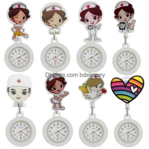Charms Nurse Doctor Cartoon White Angel Love Heart Rettractable Badge Reel Pocket Watches Giftures For Hospital Medical Brooch Clip Clock D OTV5N