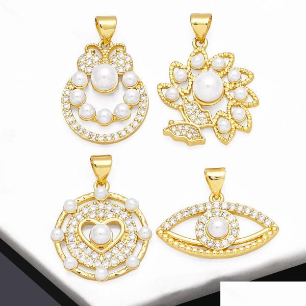 Encantos perla mariposa colgante para collar cobre chapado en oro cz corazón mal de ojo joyería haciendo suministros al por mayor pdtb152 gota delive dhhbp