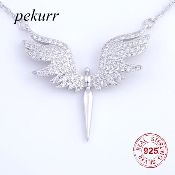 Charms Pekurr Sterling Sier Cz Angle Wing Phoenix Eagle Bird Colliers Pendants pour femmes Gifts de bijoux de chaîne sier