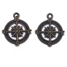 Breloques pendentifs en forme de boussole, jouet en métal ton Bronze pour colliers à breloques, bijoux, accessoires de bricolage, 29x25mm