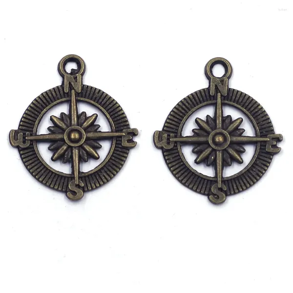 Dijes colgantes con forma de brújula juguete Metal tono bronce para collares con dijes joyería accesorios DIY 29x25mm