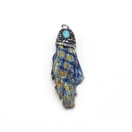 Charms Phoenix Feather Blue Flame Rough Stone Pendant Colorf Vintage voor sieraden maken doe -het -zelf kettingaccessoires Groothandel L DH7QG