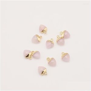 Encantos de latón de cristal rosa con cuentas colgantes de corazón chapadas en oro de 18 quilates para mujeres que hacen pulseras Neceklace Accesorios de joyería DIY Drop de DHBQP