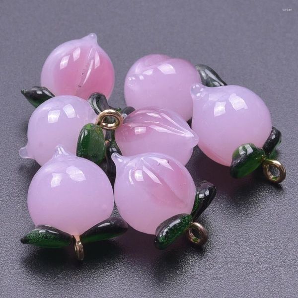 Breloques en forme de pêche rose, pendentif en forme de fruit en verre, fournitures de fabrication de bijoux, accessoires de haute qualité, porte-clés faits à la main, boucles d'oreilles mignonnes