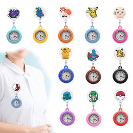Charms Pok E Mon 72 Clip Pocket Watchs FOB Hang Medicine Clock Watch pour infirmière avec étui SILE SUR LA LAVE DE NURING