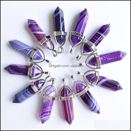 Charms Purple Stripe Agate Stone Pilaar Shape Charms Point Chakra Hangers voor sieraden Druppel levering 2021 Bevindingen Dhseller2010 DH72U