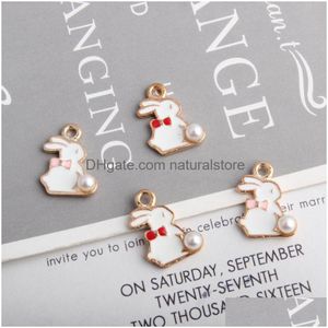 Charms Rabbit Pearl Email Legering Goud vergulde kleuren Hangers voor handgemaakte doe -het -zelf oorbellen Ketting Key Chain Telefoon Sieraden Making Drop D DH5YS