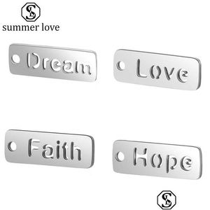 Charms Rec Positive Words Hollow Love Dream Hope Faith Acero inoxidable Grabado Mujeres Diy Pulsera 20 Unids / lote Drop Delivery Jewelry F Dhhpa