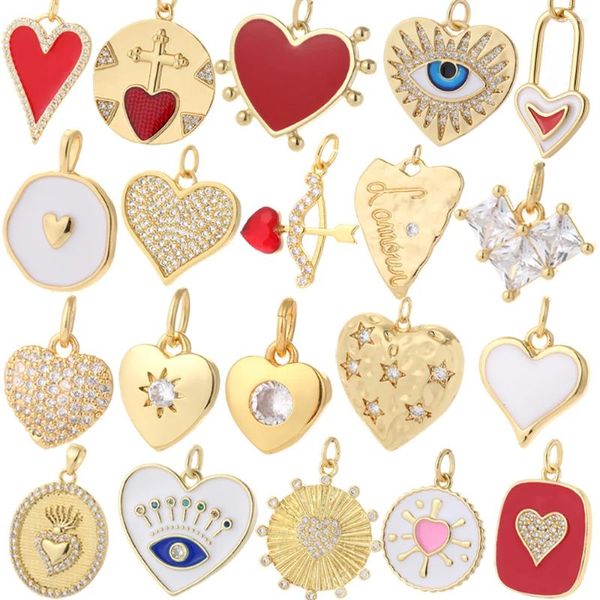 Dijes de corazón rojo bonitos para la fabricación de joyas, suministros de Color dorado, pendientes Diy, pulseras, artículos de collar